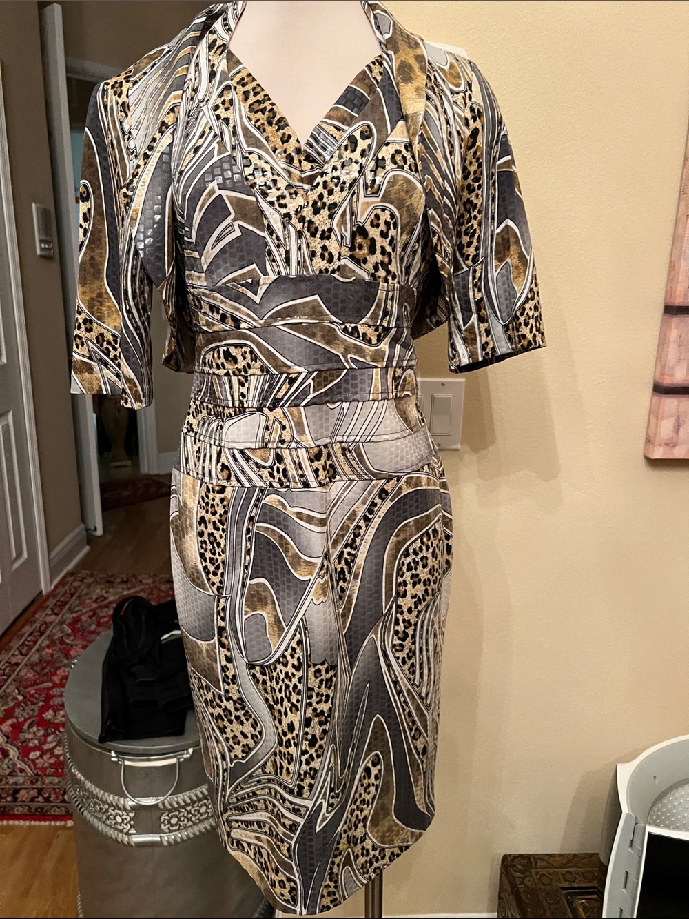 Frank Lyman Animal Print w/ Clear Sequin throughout Dress and Jacket NWOT